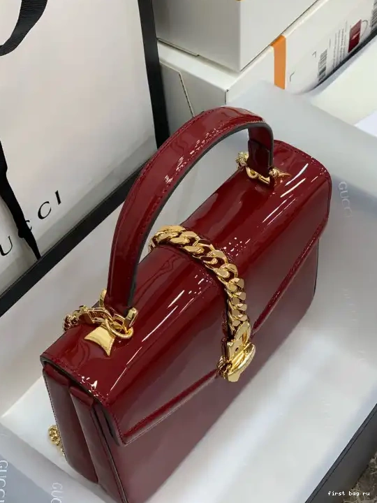 First bag ru TOP 1969 MINI Sylvie LEATHER BAG PATENT GUCCI HANDLE 0415